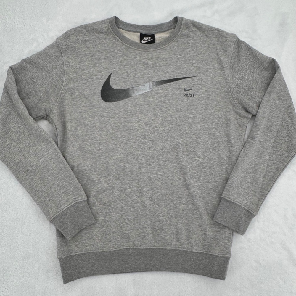 Nike 20/21 Gradient Swoosh Logo Crewneck Sweatshirt Grey Cotton Mens Sz Medium